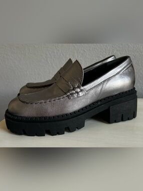 Free People Metallic Silver Platform Loafer - Women's Chunky Sole, size 36. New.